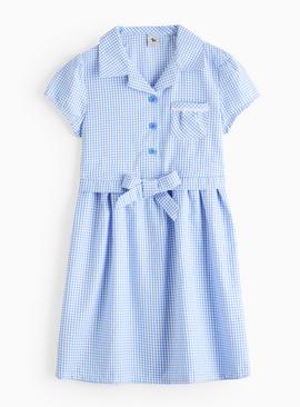 Blue Tie Front Gingham Dress