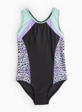 Black Leopard Panel Swimming Costume
