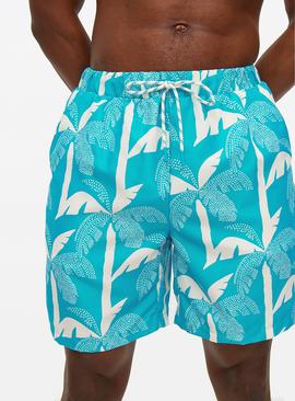 Blue Palm Print Swim Shorts