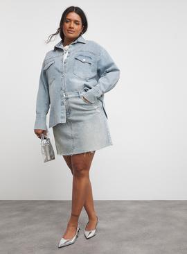 SIMPLY BE Light Wash Embellished Denim Mini Skirt
