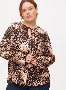 Animal Print Coord Long Sleeve Tie Neck Blouse