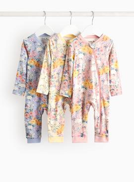Pastel Floral Printed Zip Sleepsuit 3 Pack