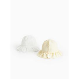 White Broderie & Yellow Stripe Summer Hats 2 Pack