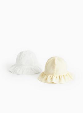 White Broderie & Yellow Stripe Summer Hats 2 Pack