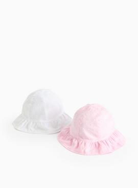 Pink & White Broderie Summer Hats 2 Pack