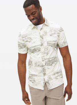 Sketch Scenic Print Slim Fit Short Sleeve Shirt