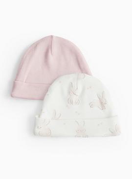 Pink Premature Baby Bunny Print Cotton Hats 2 Pack