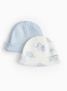 Blue Elephant Print Cotton Hats 2 Pack