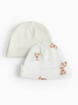 Premature Baby Oatmeal Bear Print Cotton Hats 2 Pack