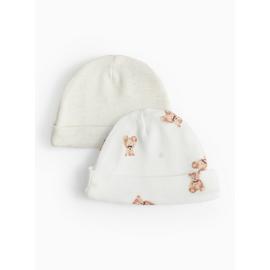 Premature Oatmeal Bear Print Cotton Hats 2 Pack
