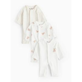 Premature Baby Cream Bear Print Sleepsuits 3 pack