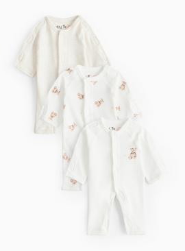 Premature Baby Cream Bear Print Sleepsuits 3 pack