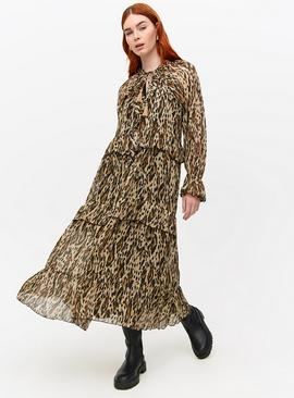 Leopard Printed Chiffon Midaxi Romantic Dress