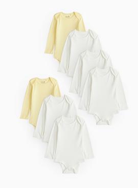 White & Yellow Long Sleeve Bodysuit 7 Pack