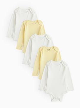 Plain White & Yellow Long Sleeve Bodysuits 5 Pack 2-3 years