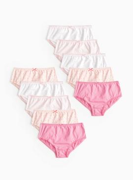 Pink Heart Stripe Printed Briefs 10 Pack