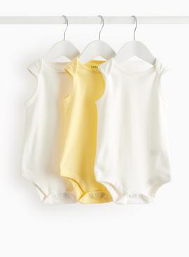 White & Yellow Sleeveless Bodysuit 3 Pack