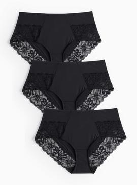 Black Floral Lace Midi Knickers 3 Pack
