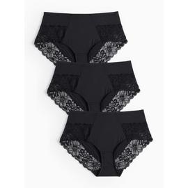 Black Floral Lace Midi Knickers 3 Pack