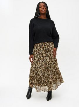 Brown Leopard Print Tiered Maxi Skirt