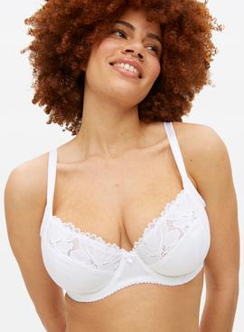 DD+ White Lace Trim Cotton Underwired Bra