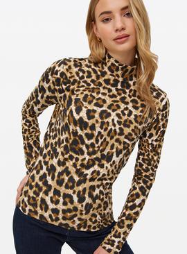 Leopard Print Modal High Neck Top