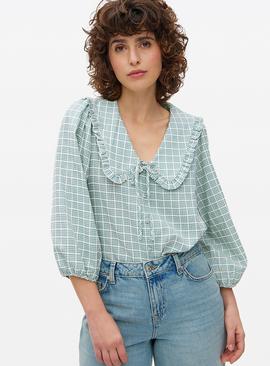 Green Gingham Collared Blouse