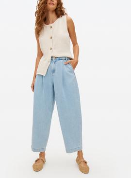 Light Denim Smart Pleated Barrel Jeans
