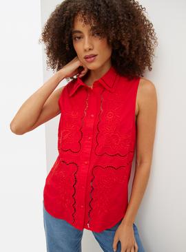 Broderie Detail Sleeveless Shirt