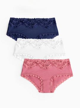 Plain Lace Detail Knicker Shorts 3 Pack