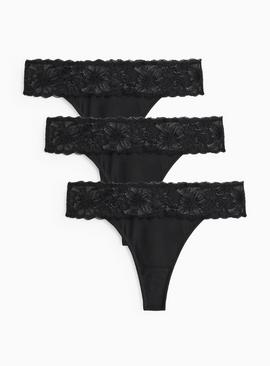 Black Flower Lace Thong 3 Pack