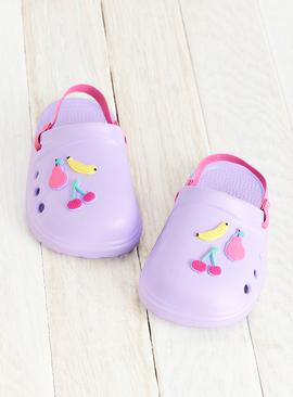 Lilac Fruit Badge Ankle Strap Clogs
