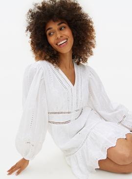 White Broderie Short Boho Dress