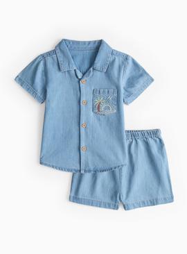 Boys Blue Denim Shirt & Shorts Set