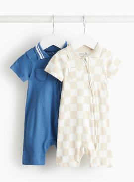 Checkerboard Print Collared Rompers 2 Pack