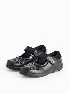 Black Leather Butterfly Mary-Jane Shoes