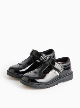 ToeZone® Black Patent T-Bar Glitter Heart Shoes