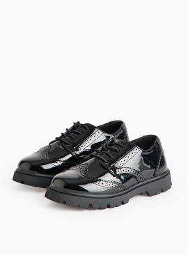 Magic Feet Wide Fit Patent Black Brogue Shoes
