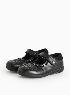 Black Leather Butterfly Mary Jane Shoes