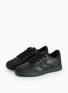 Black Faux Leather Retro Style Trainers