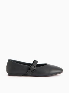 Black Faux Leather Strap Ballerina Shoes