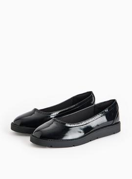 Patent Black Wedge Ballerina Pumps