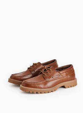 Brown Faux Leather Apron Seam Boat Shoes