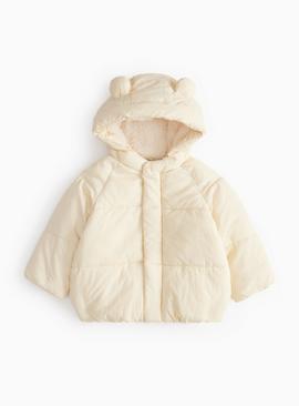 Unisex Cream Hooded Puffer Coat