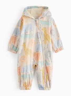 Beige Animal Printed Fleece Lined Puddlesuit