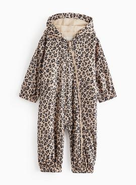 Beige Animal Print Fleece Lined Puddlesuit