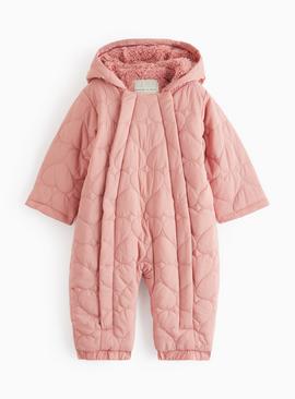 Pink Heart Fleece Lined Quilted Snowsuit