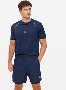 Active Navy Print Double Layer Shorts