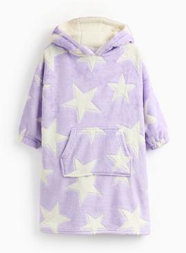 Purple Shimmer Stars Fleece Hooded Blanket
