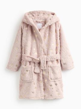 Pink Metallic Stars Fleece Dressing Gown